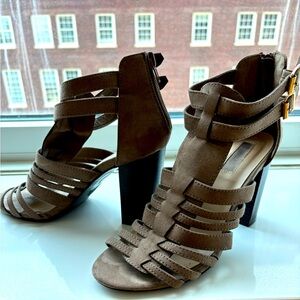 Gladiator style sandals with gold buckle